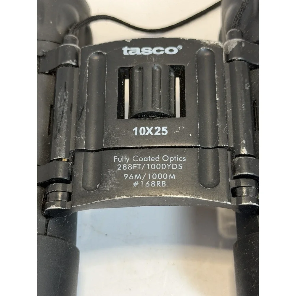 Tasco 10x25 Compact Folding Binoculars Fully Coated Optics Black